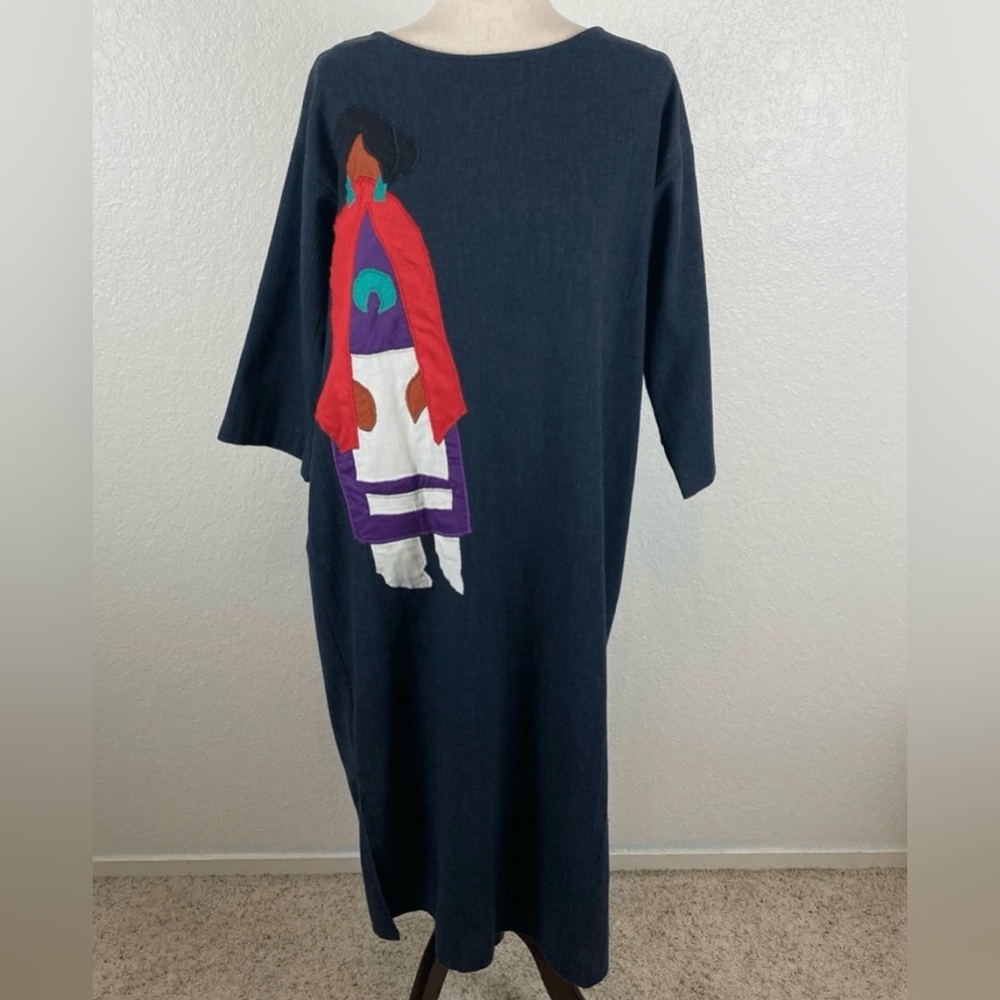 ALFREDOS WIFE Native American Appliqué  Art-wear Dress M
